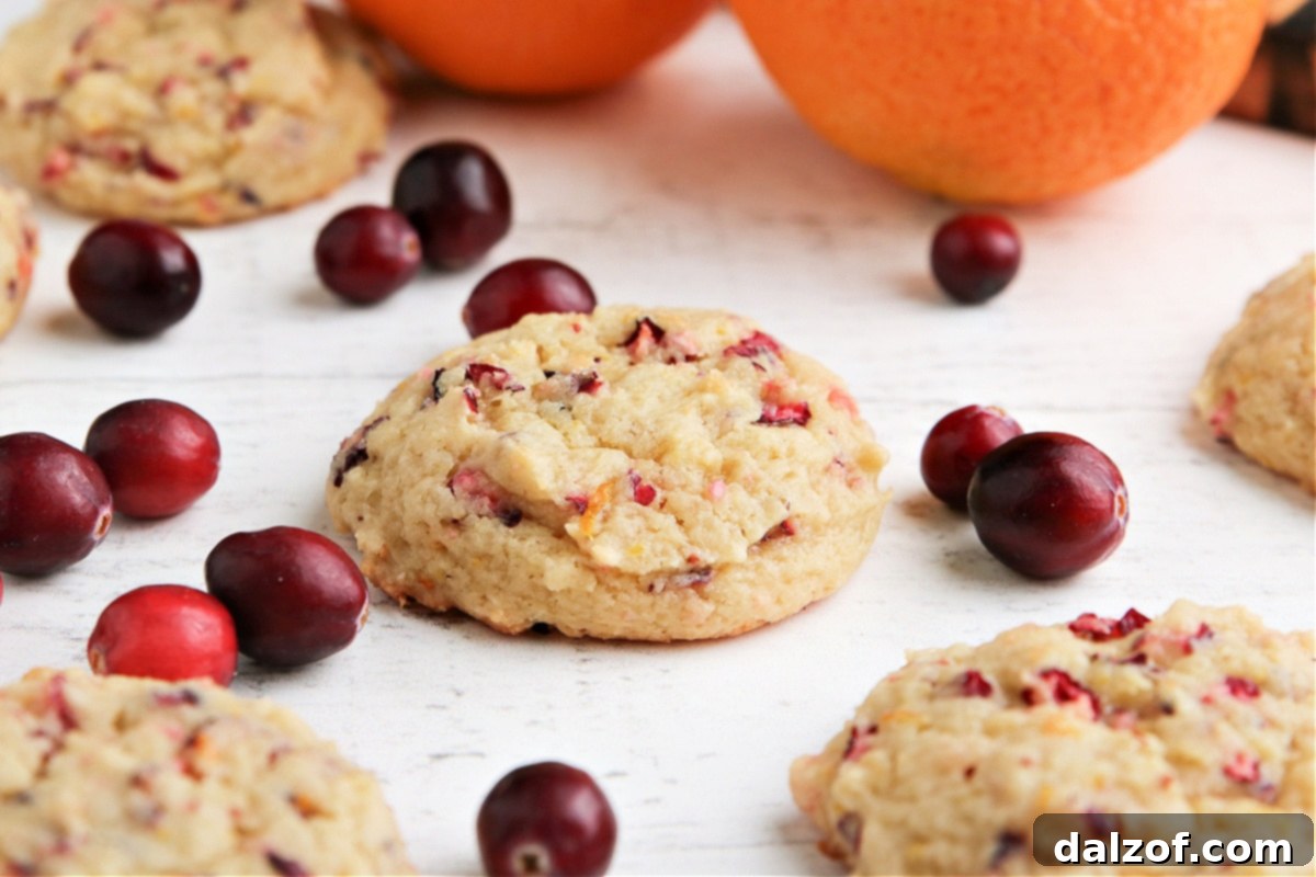 Delicious Cranberry Orange cookies made with orange extract and fresh cranberries, showcasing a perfect texture.