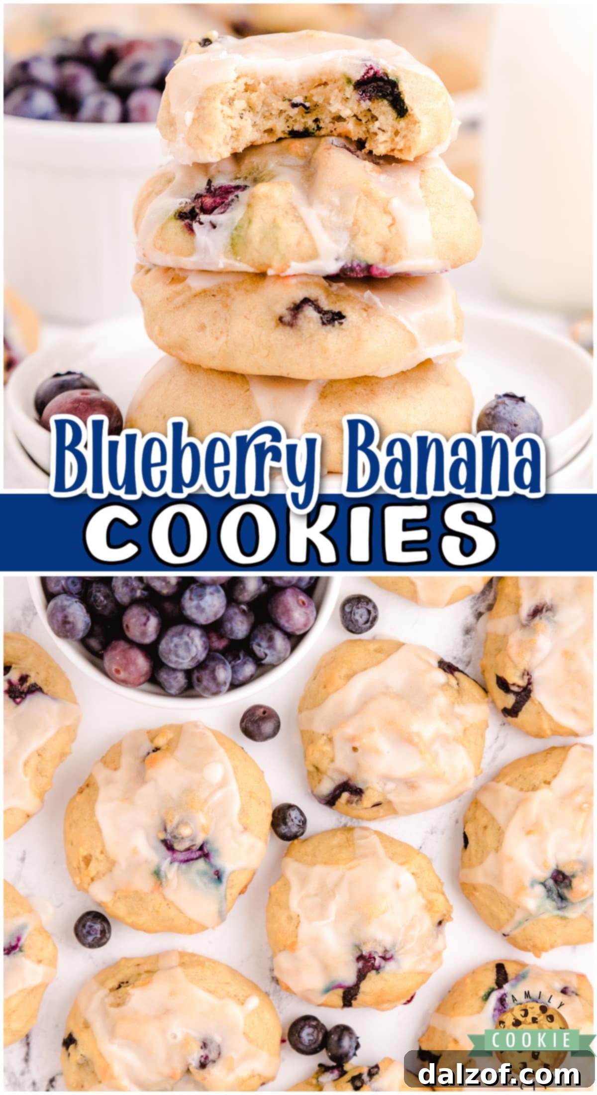 Blueberry Banana Cookies are like blueberry muffin tops but in cookie form! Great blueberries banana flavor, with melt-in-your-mouth texture!