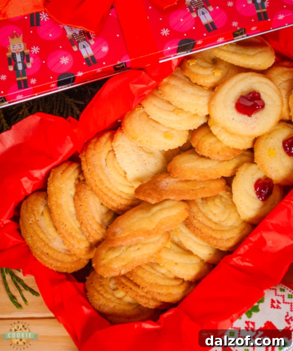 A beautifully arranged platter of Danish butter cookies, showcasing their golden color and inviting texture, making them perfect for sharing.