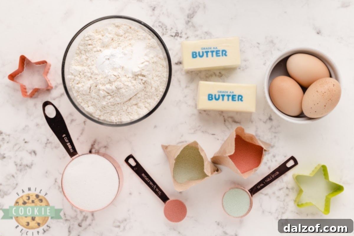 Ingredients for homemade Christmas Jello Sugar cookies