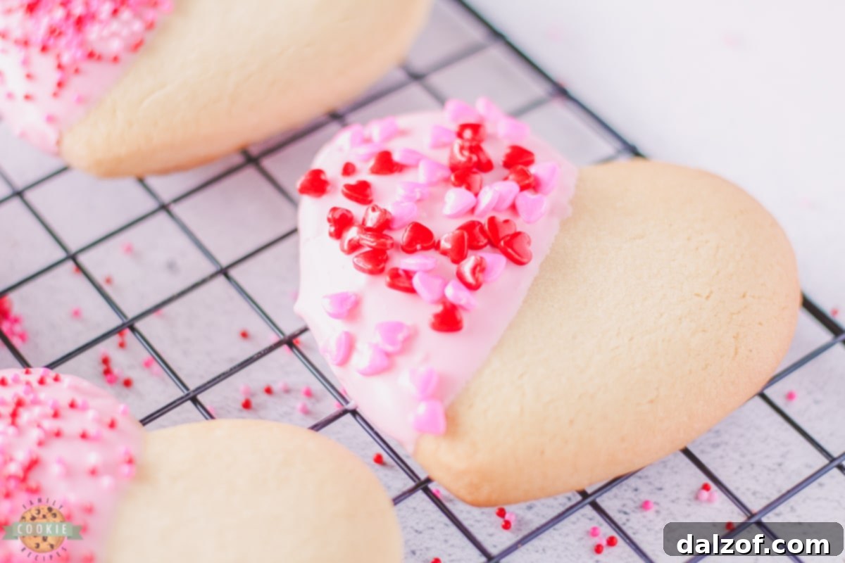 Close-up of freshly decorated Valentine Heart Cookies