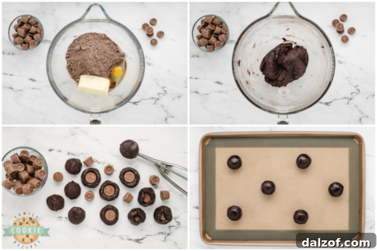 Step by step instructions on how to make Cake Mix Rolo Cookies.