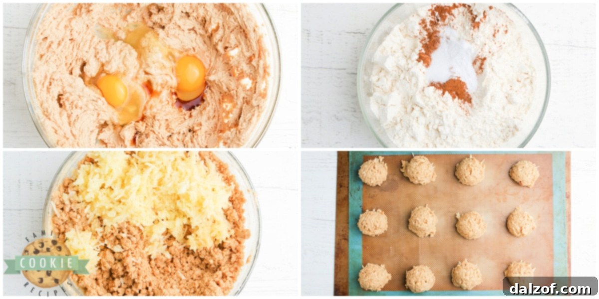 Step-by-step visual instructions on how to prepare Apple Peanut Butter Cookies dough.