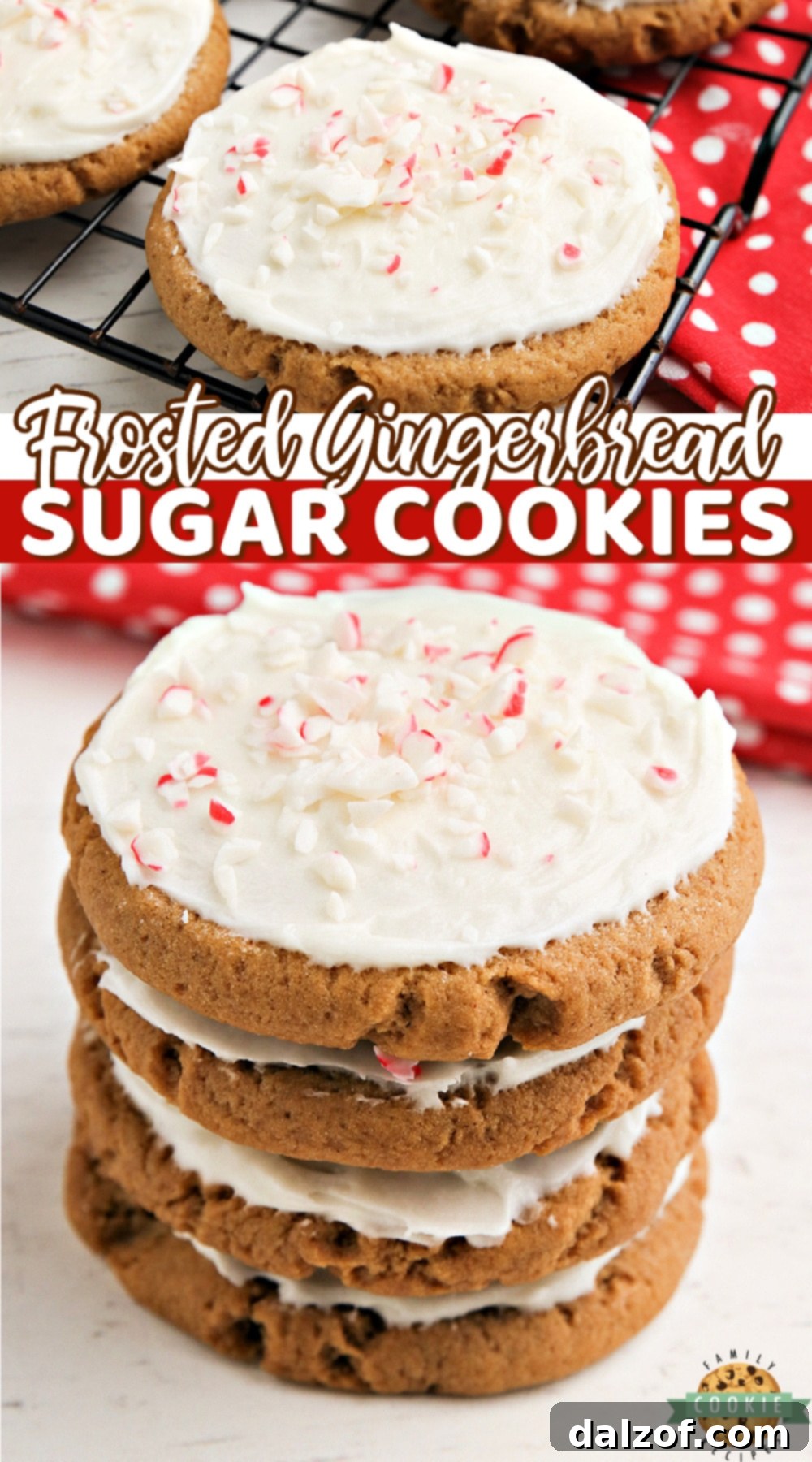 A large batch of frosted gingerbread sugar cookies on a cooling rack