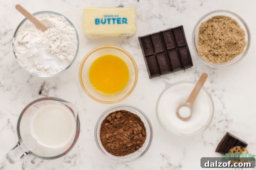 Decadent Double Chocolate Thumbprint Treats 4 Ingredients for Double Chocolate Thumbprint Cookies laid out on a table