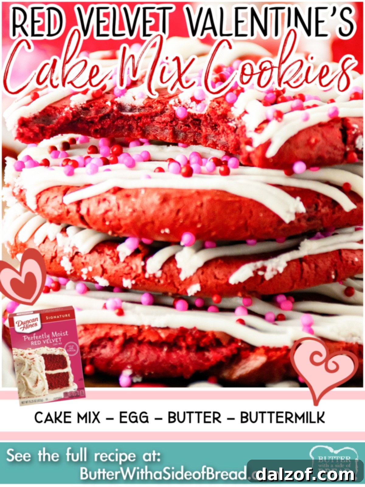 Effortless Red Velvet Valentine Cookies 5 A vibrant collage showcasing Red Velvet Valentine's Cake Mix Cookies, highlighting their rich color, creamy frosting, and festive sprinkles, perfect for a celebration.