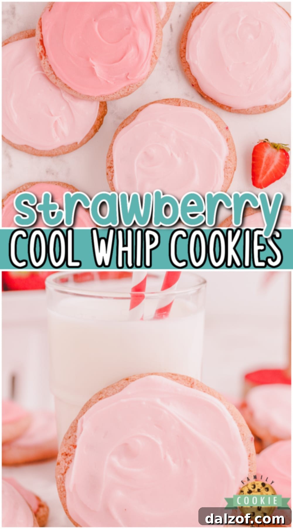 Strawberry Cool Whip Cookies made with cake mix, Cool Whip and 1 egg! Simple cake mix cookie recipe with lovely strawberry flavor that everyone loves!
