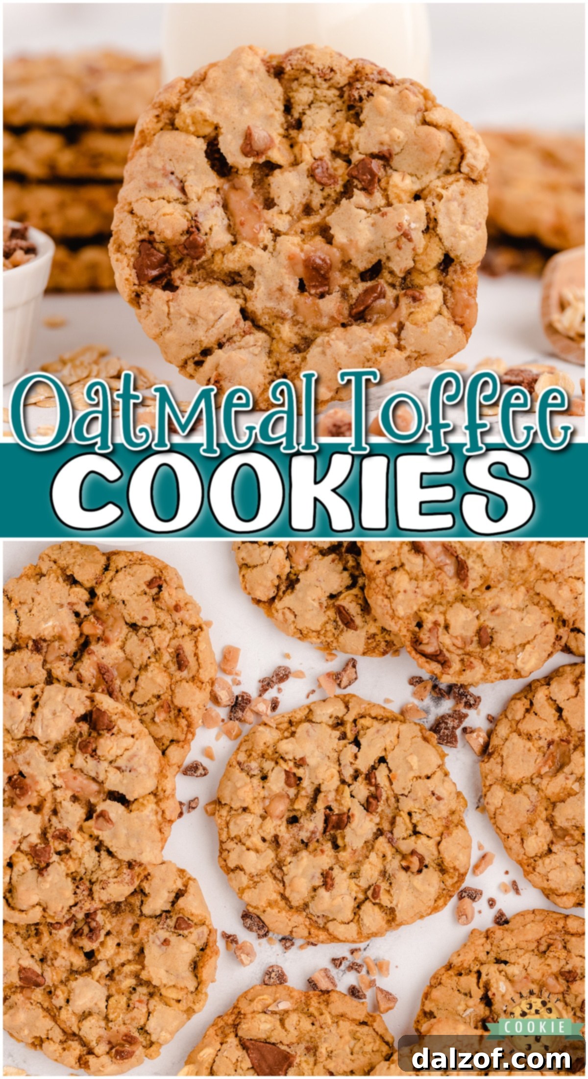 Toffee Oatmeal Cookies are a variation on a classic oatmeal cookie recipe, but with a toffee twist! The maple extract and crunchy buttery bits add delicious flavor to this amazing toffee cookie recipe.