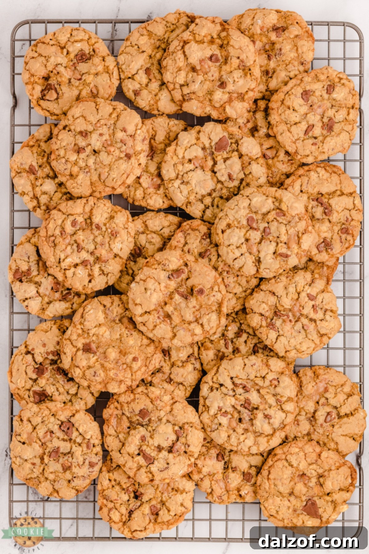 oatmeal toffee cookies cooling on a wire rack