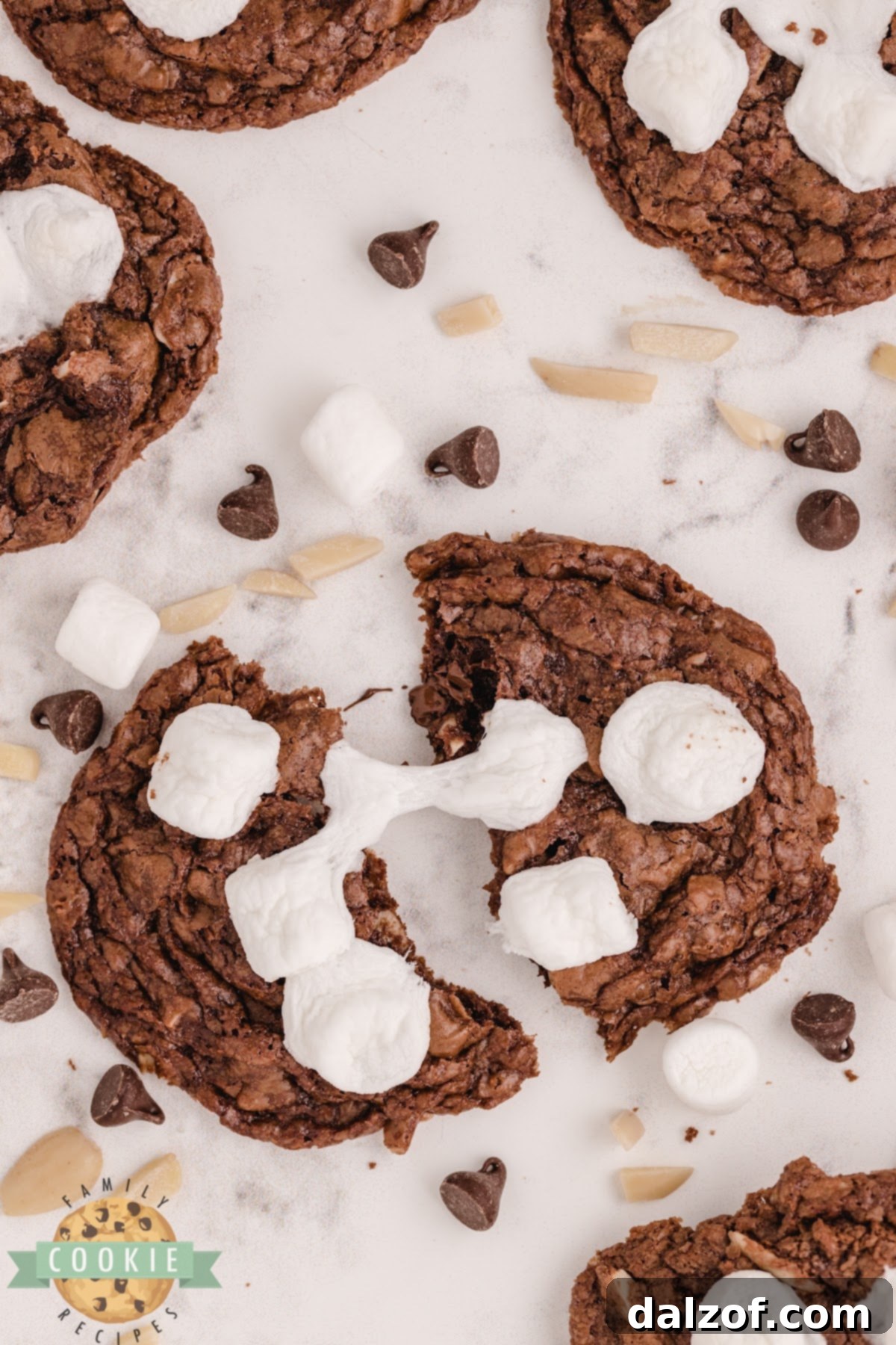 Chocolate cookies with almonds and marshmallows