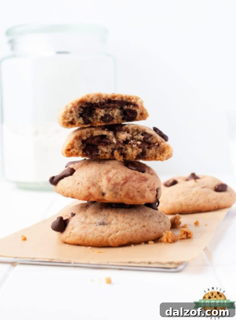Nutella Stuffed Chocolate Chip Cookies with a melted Nutella center.