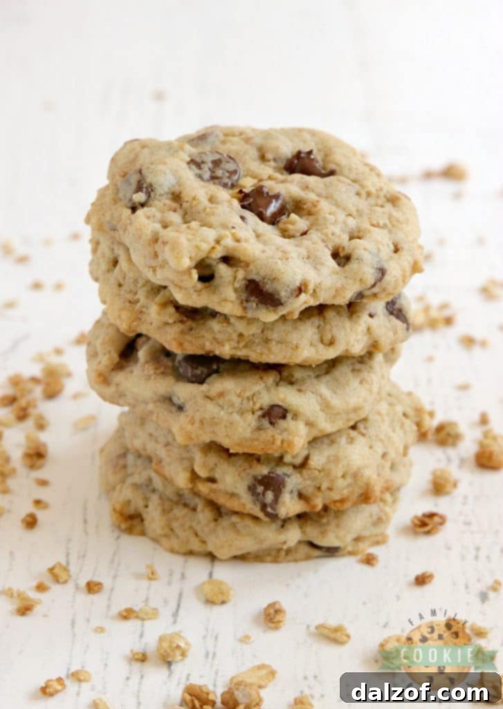 Granola Chocolate Chip Cookies, soft and chewy with protein.