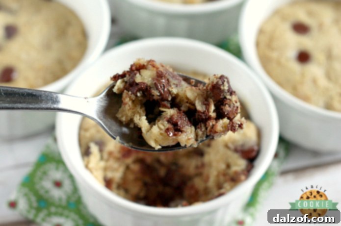 Microwave Oatmeal Chocolate Chip Cookies in a mug.