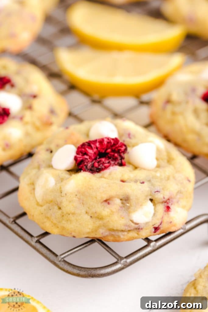Lemon Raspberry Cookies with white chocolate chips.