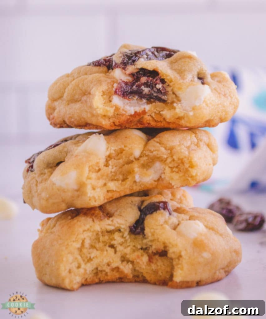 Stack of White Chocolate Cherry Cookies, sweet and chewy.