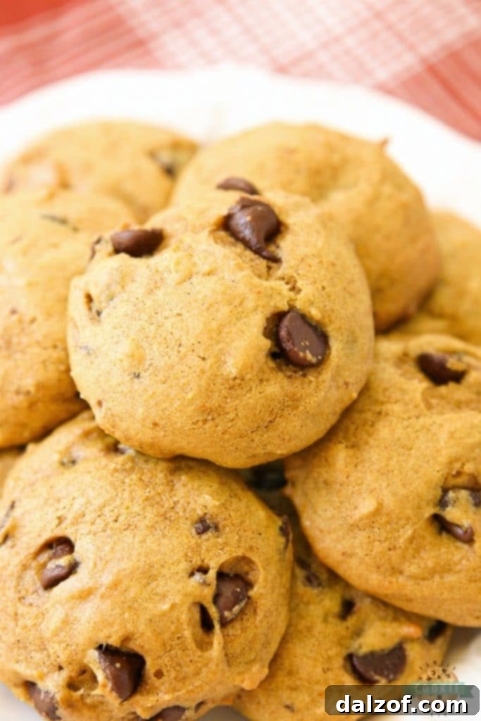 Pumpkin Chocolate Chip Cookies, soft and pillowy.