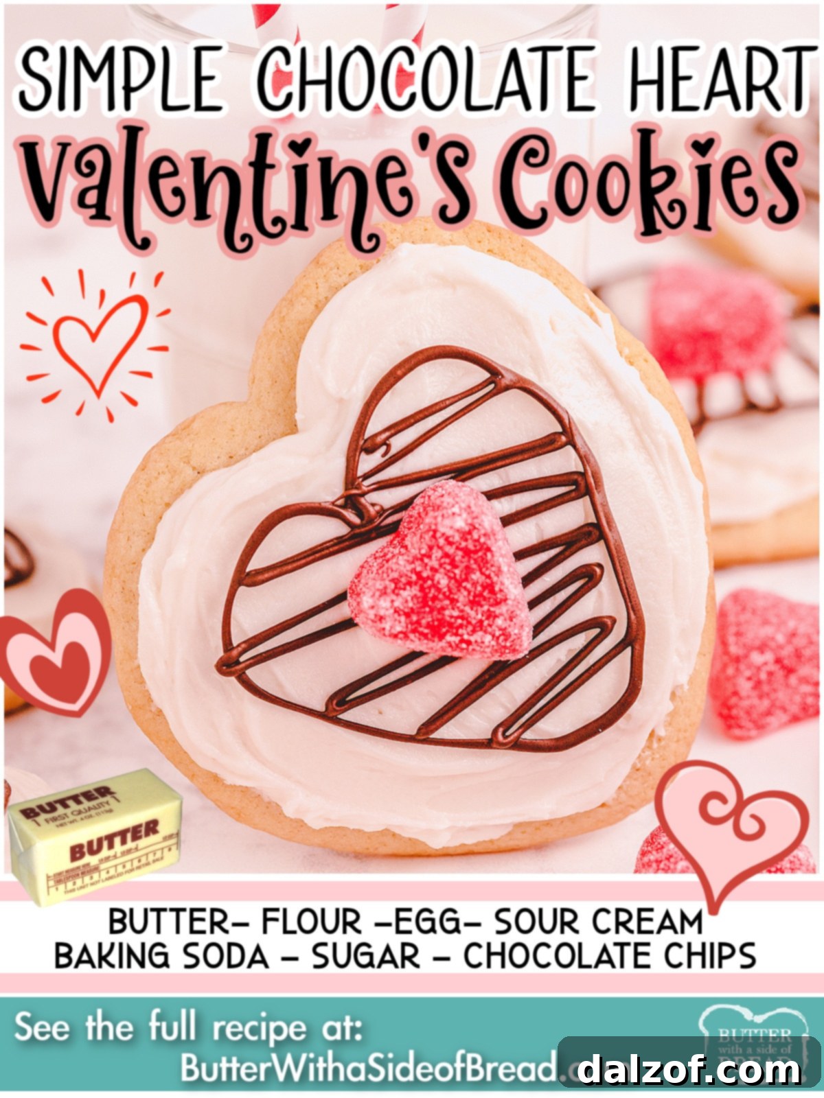Chocolate Heart Valentine's Sugar Cookies are soft, buttery cookies topped with vanilla icing & candy hearts! These simple Valentines Day sugar cookies are adorable and festive!