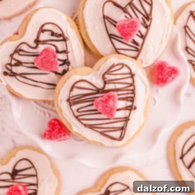 Chocolate Heart Valentine's Sugar Cookies, beautifully frosted and decorated, ready to be served.