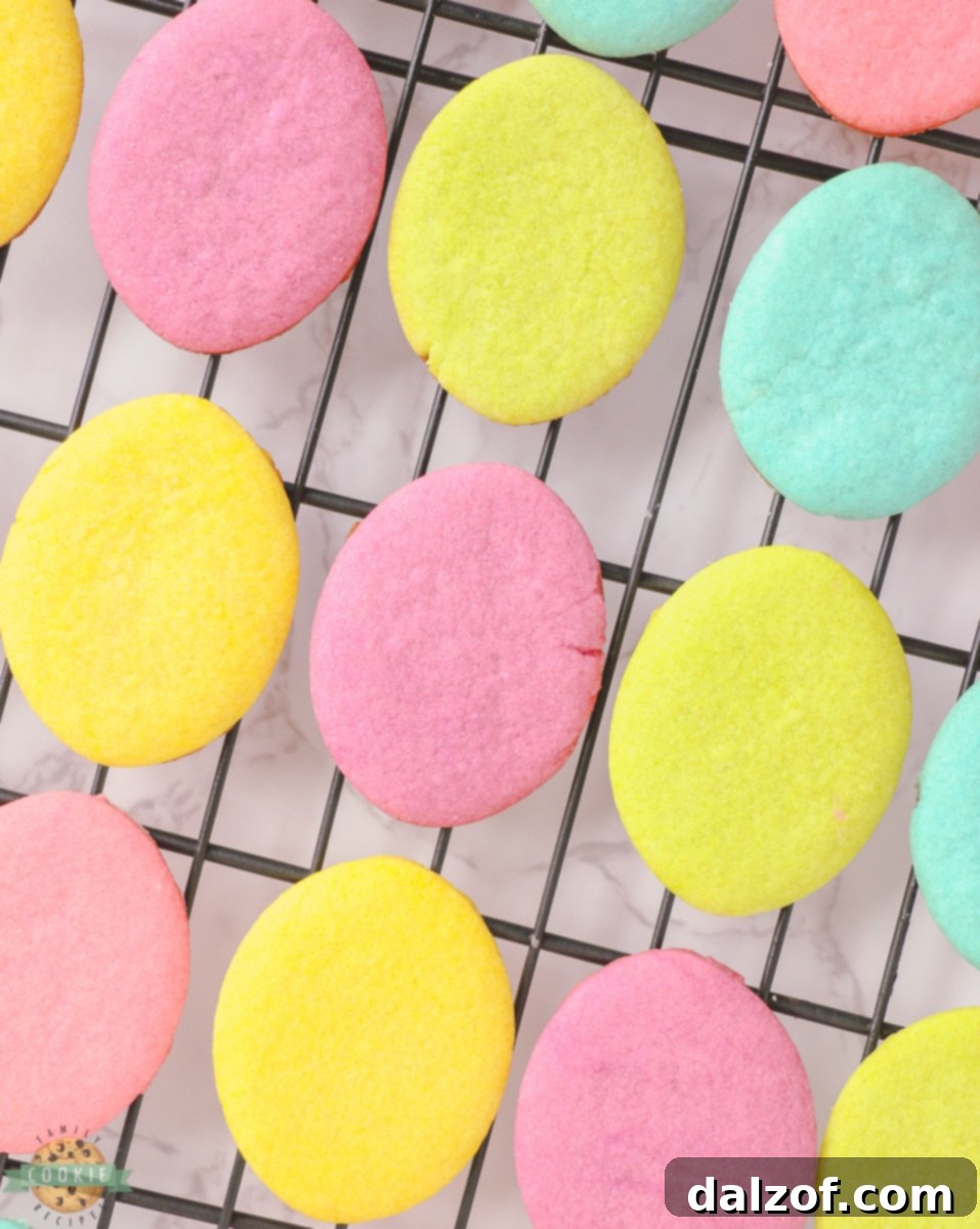 Cut out Easter Egg cookies in various pastel shades