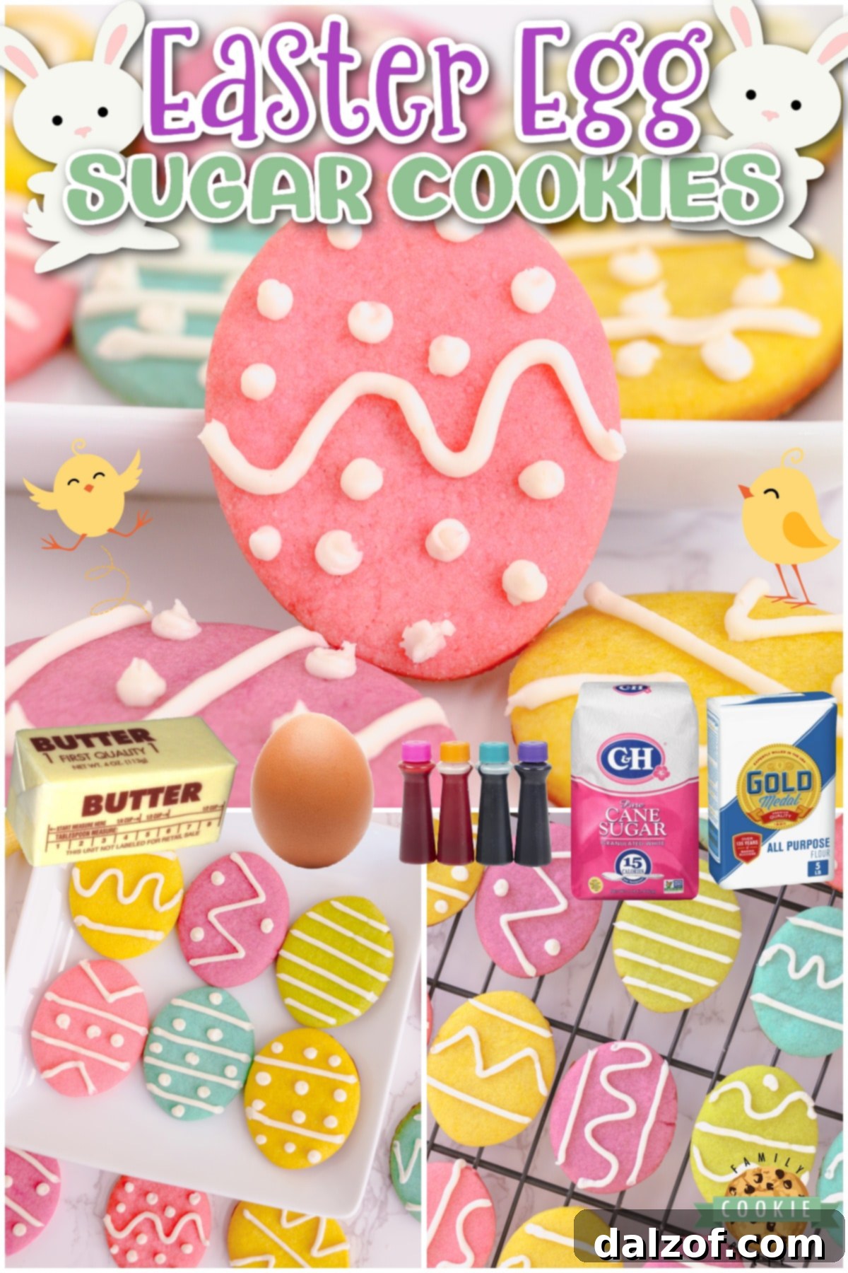 Collection of colorful Easter Egg Sugar Cookies with vanilla icing