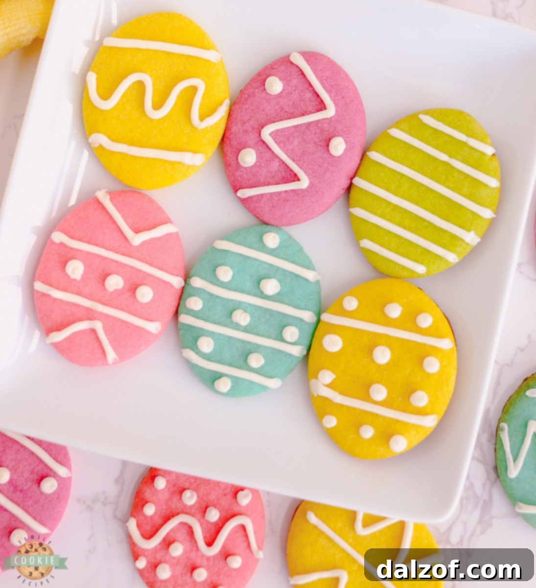 Close-up of baked Easter Egg Sugar Cookies, ready for frosting