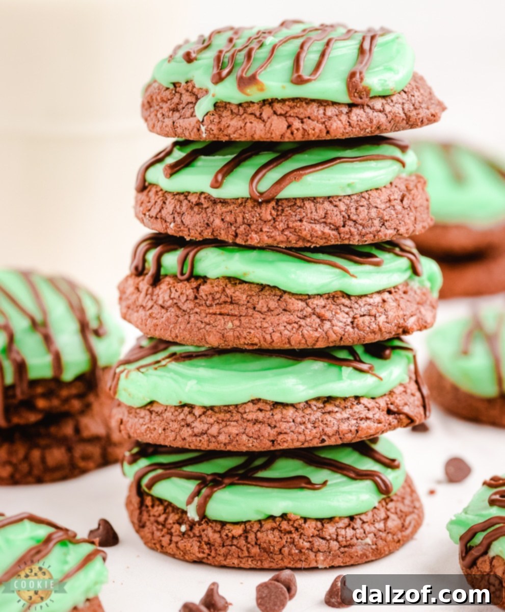 stack of double chocolate mint cookies
