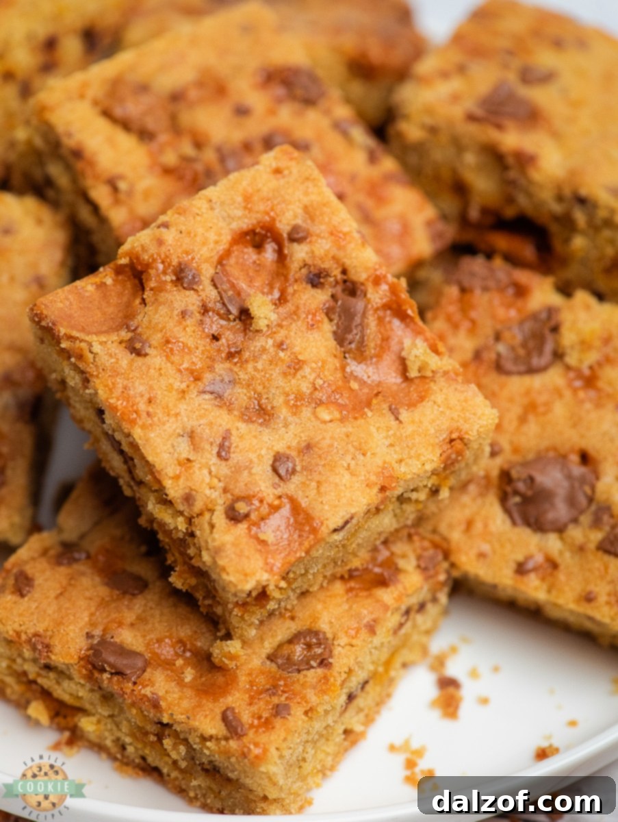 Delicious Butterfinger cookie bars ready to be served