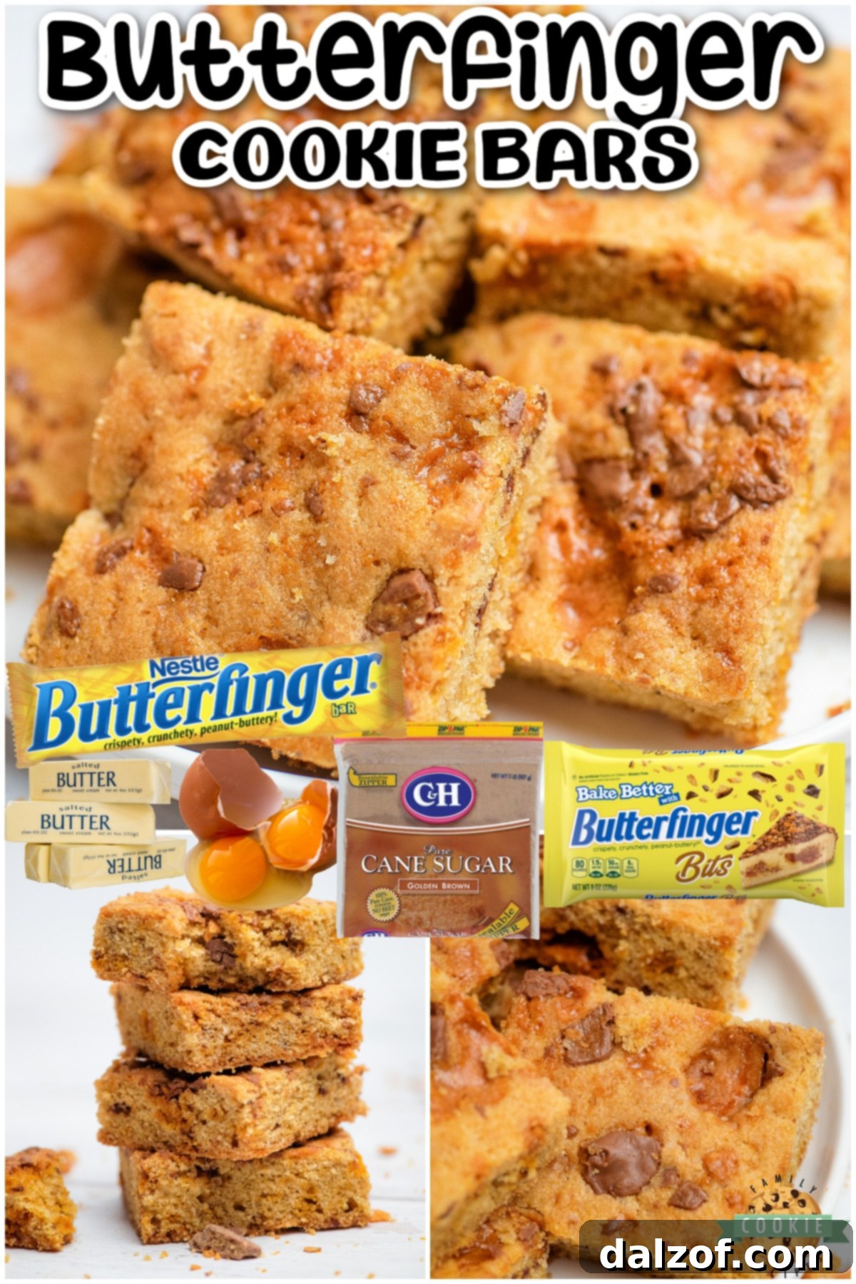 Utterfinger Cookie Bars ~your favorite candy bar in cookie form! Butterfinger cookies are chewy with that irresistibly crunchy texture!