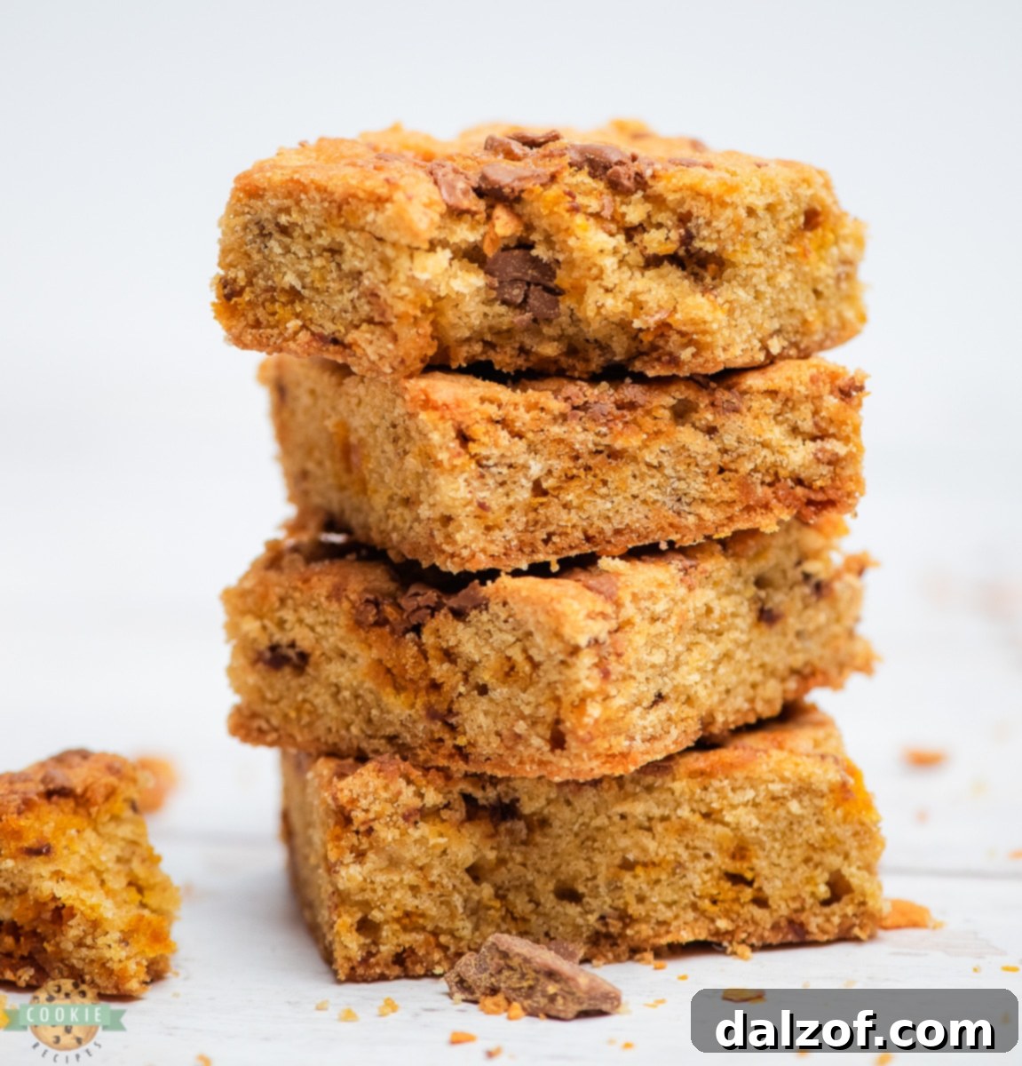 A large tray of Butterfinger cookie bars, cut into squares