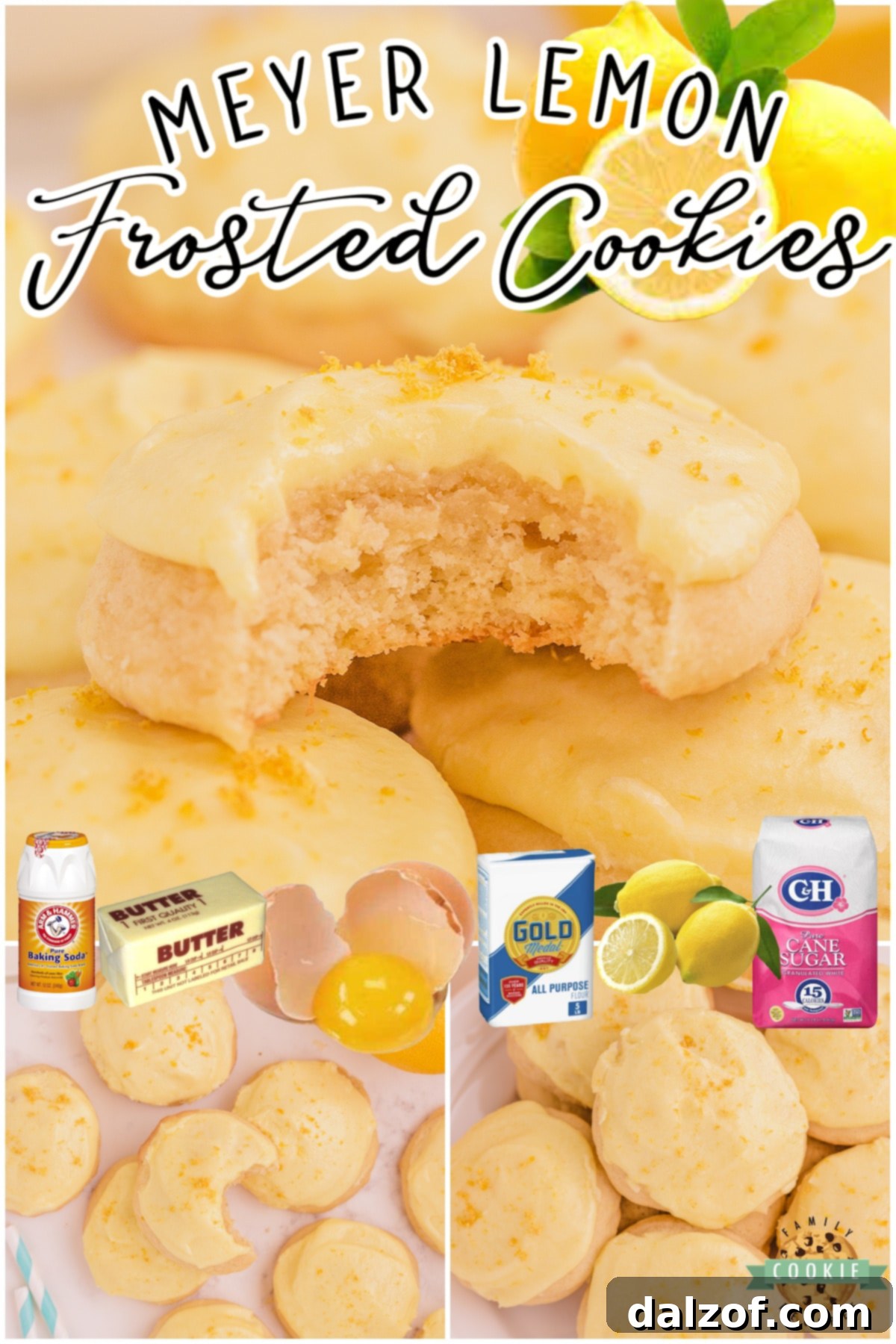 Meyer Lemon Cookies with delicious citrus flavor topped with a sweet, tangy frosting. Frosted lemon cookie recipe made with simple ingredients for a bright, fresh treat!
