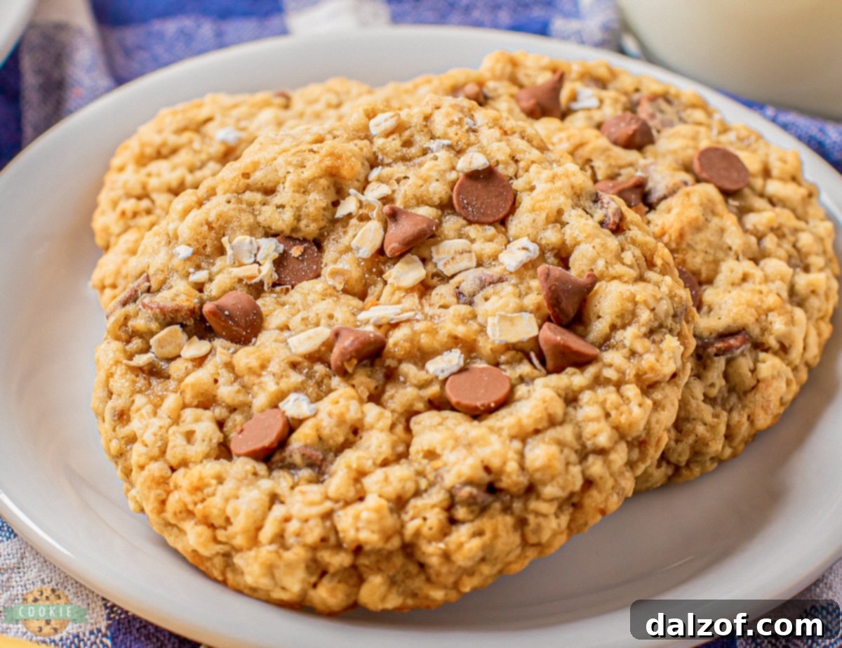 banana chocolate chip oatmeal cookies on a plate
