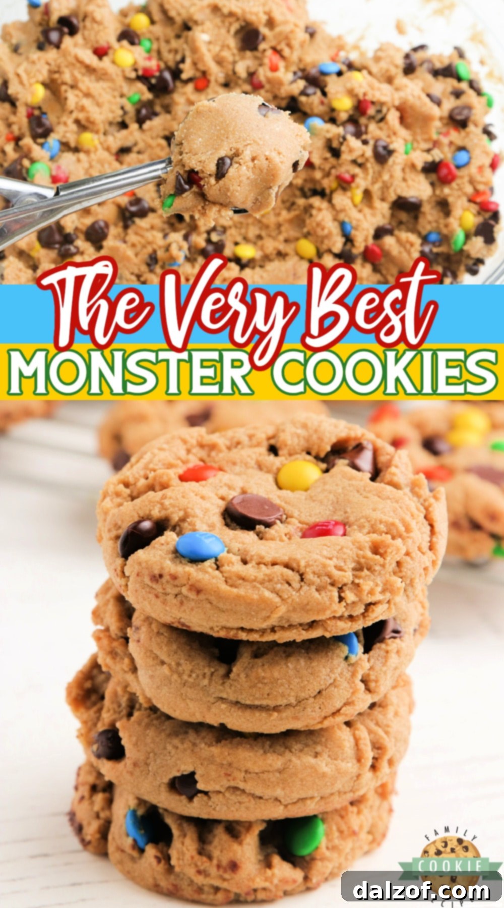 The Best Monster Cookies are made with peanut butter, chocolate chips, M&Ms and oatmeal! All of your favorite cookie flavors combined in one delicious cookie!