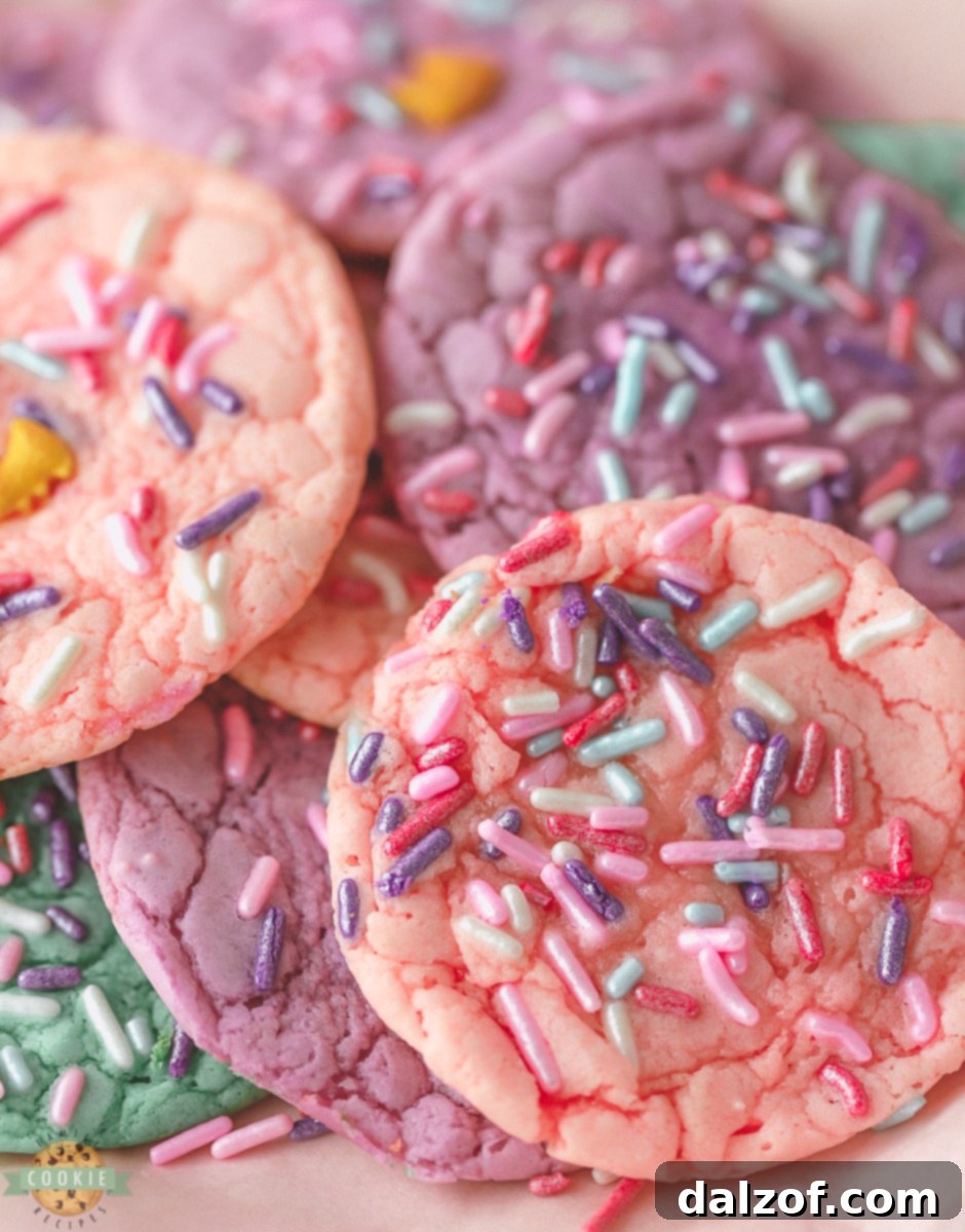 pink, purple and teal easy unicorn cookies with sprinkles