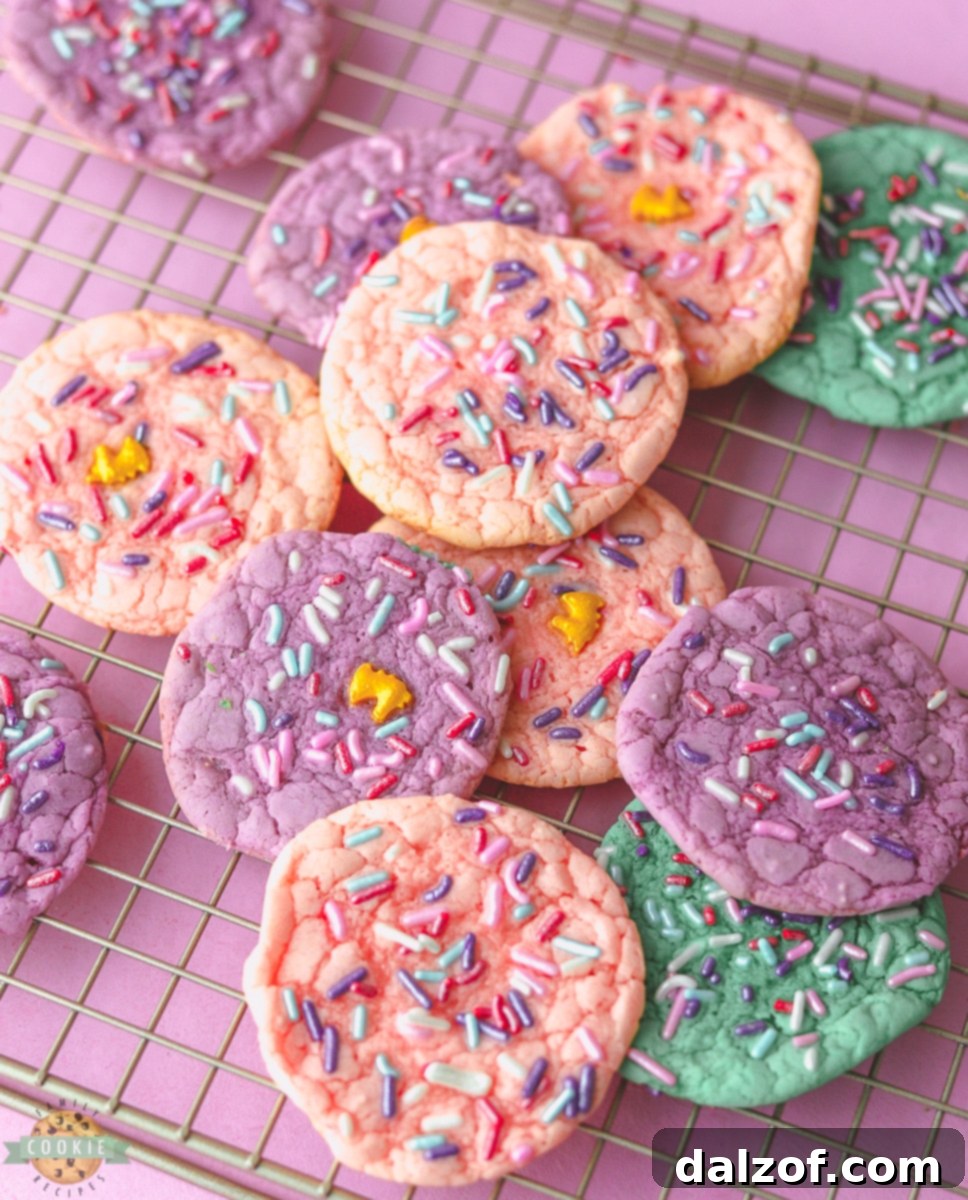 unicorn cookies on a cooling rack