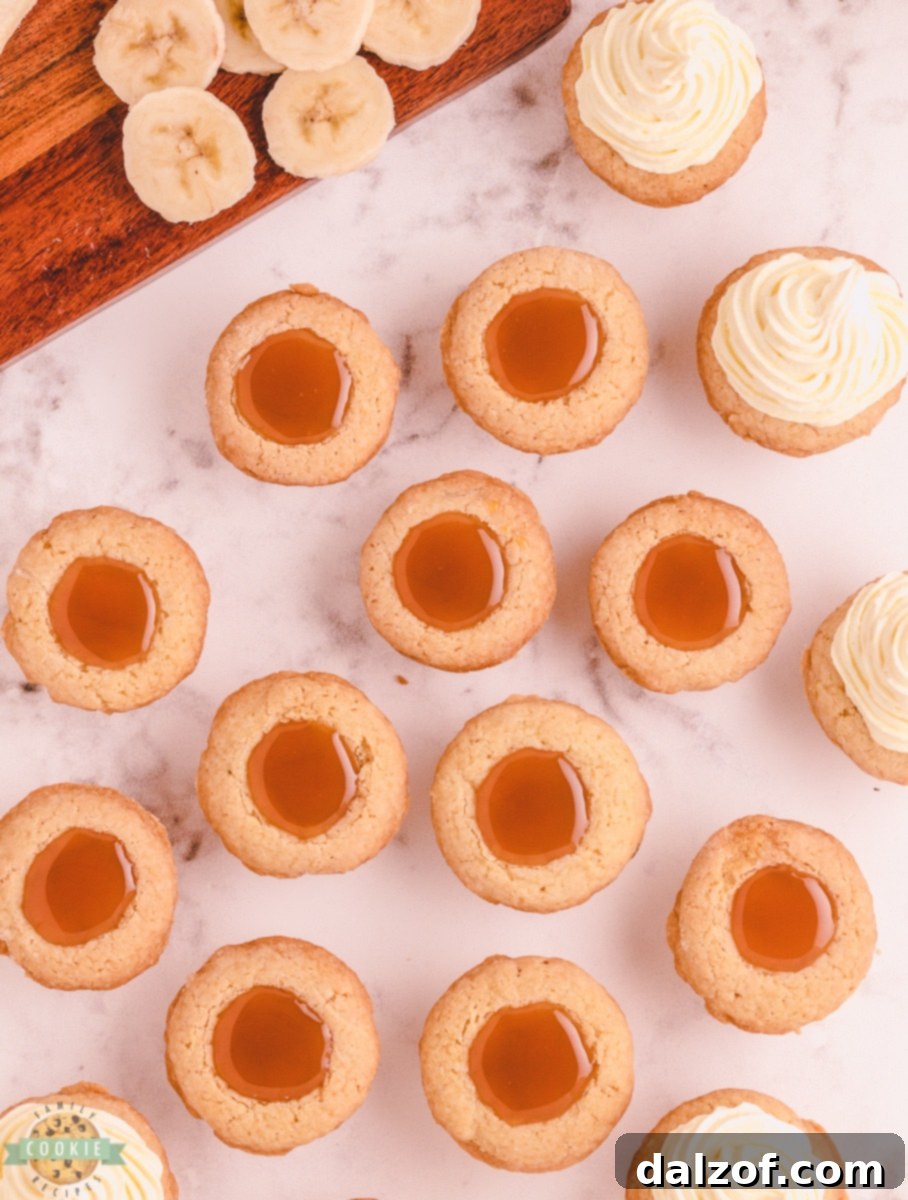 Pie-Perfect Caramel Banana Cookies 6 Close-up of caramel drizzled cookies.