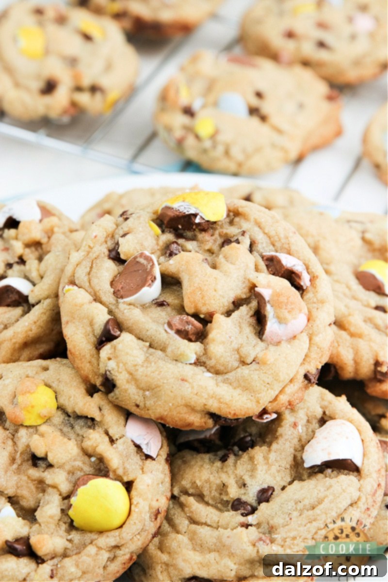 Cadbury Mini Egg Cookies are soft, chewy and filled with your favorite Easter candy! Delicious cookie recipe made with chocolate chips and crushed Cadbury Mini Eggs. 