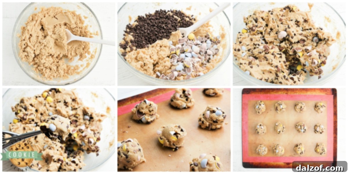 Step by step instructions on how to make Cadbury Mini Egg Cookies