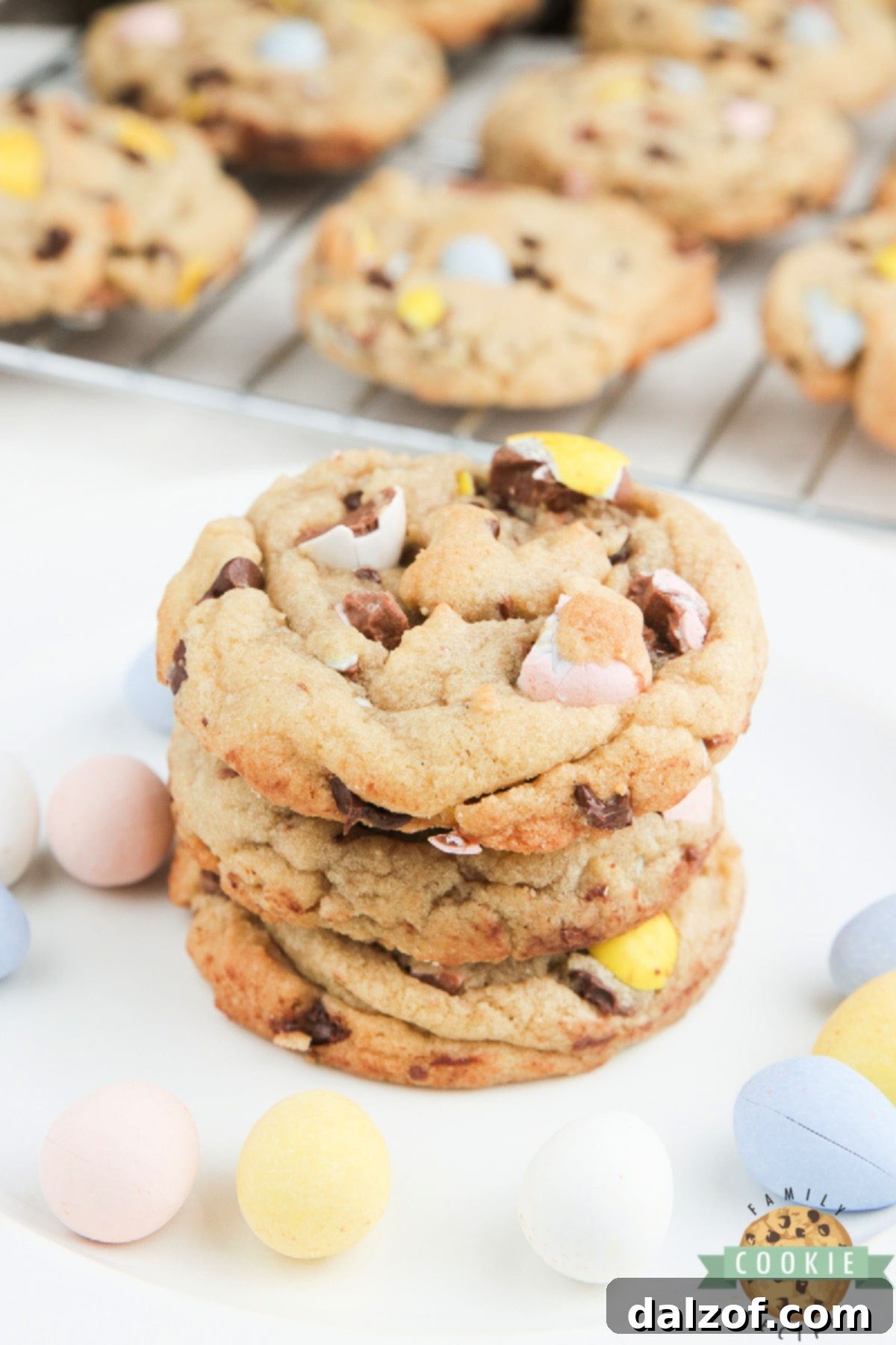 Cadbury Mini Egg Cookies are soft, chewy and filled with your favorite Easter candy! Delicious cookie recipe made with chocolate chips and crushed Cadbury Mini Eggs. 
