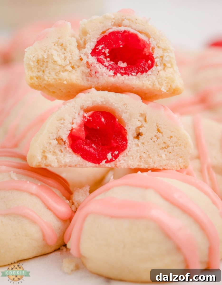 Delightful Cherry Shortbread Cookies with a hidden maraschino cherry