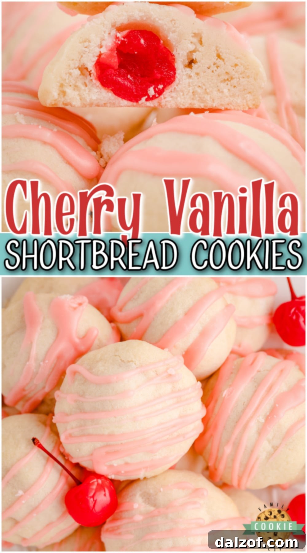 Cherry Shortbread Cookies made with buttery shortbread and a sweet cherry inside! Tender, sweet cookies with lovely cherry almond flavors!