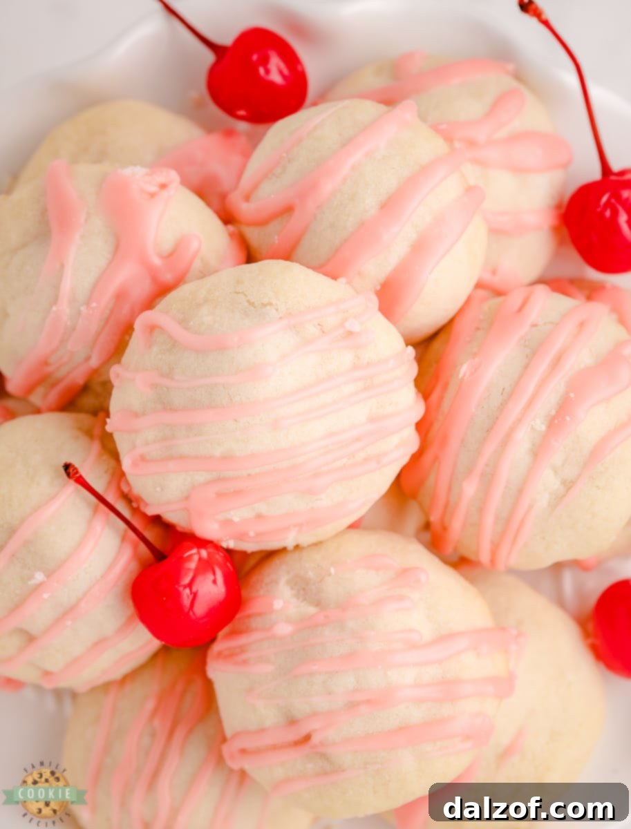 Close-up of baked Cherry Shortbread Cookies showcasing their tender texture