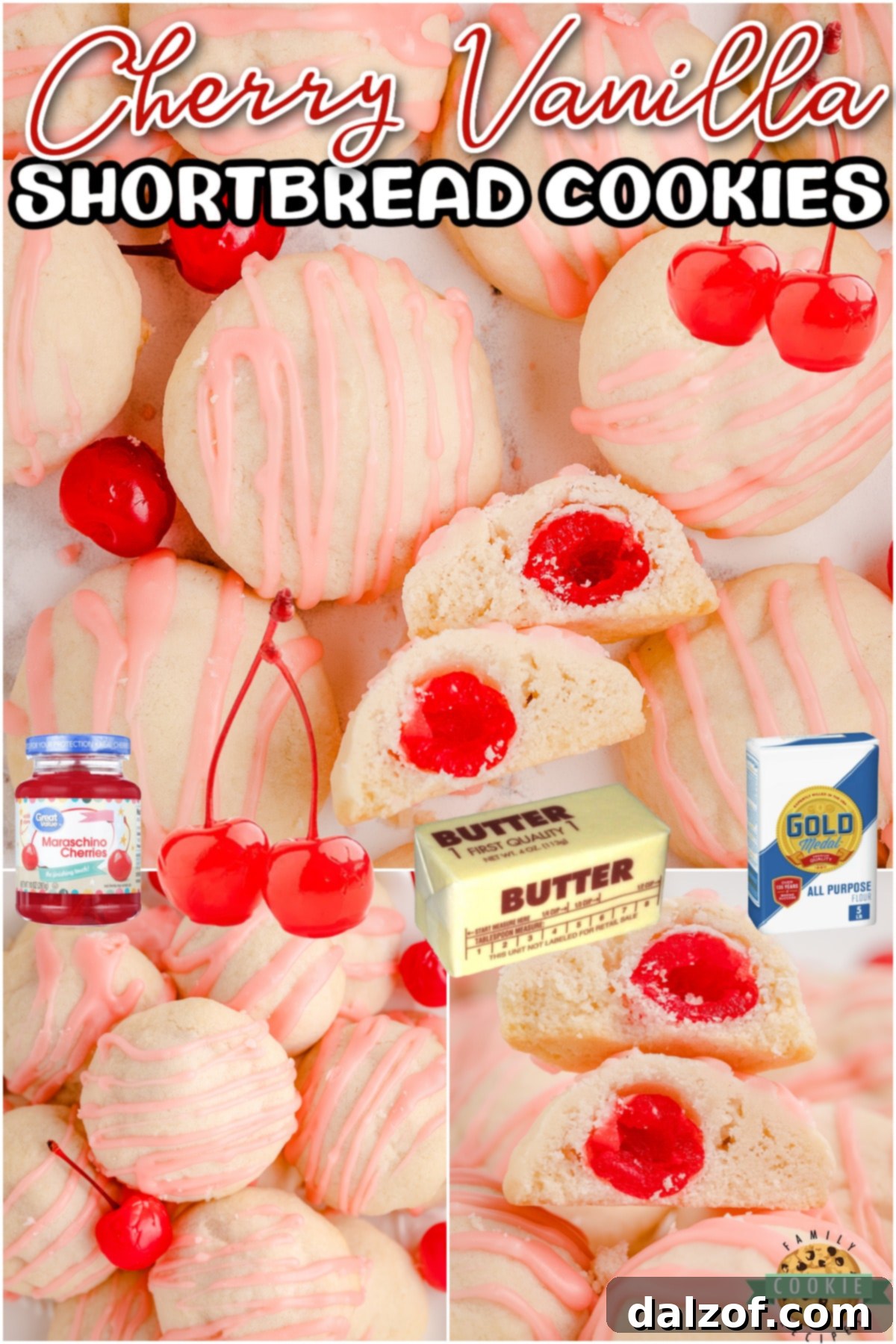 Cherry Shortbread Cookies made with buttery shortbread and a sweet cherry inside! Tender, sweet cookies with lovely cherry almond flavors!