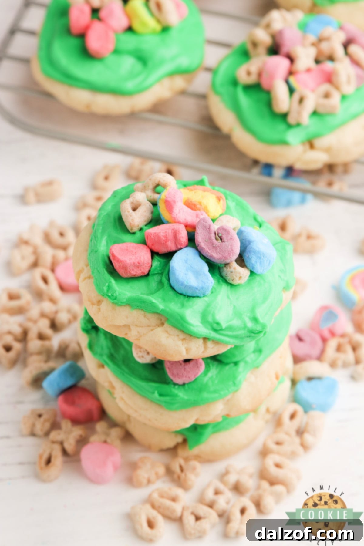 Sugar cookies with Lucky Charms cereal on top