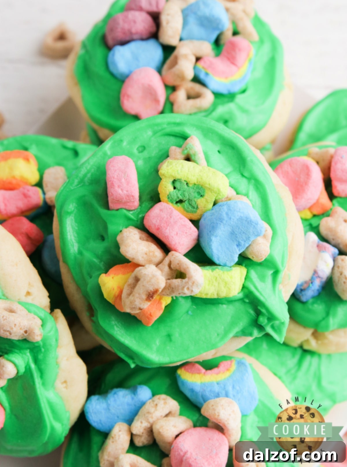 Cream Cheese Sugar cookie recipe with Lucky Charms on top