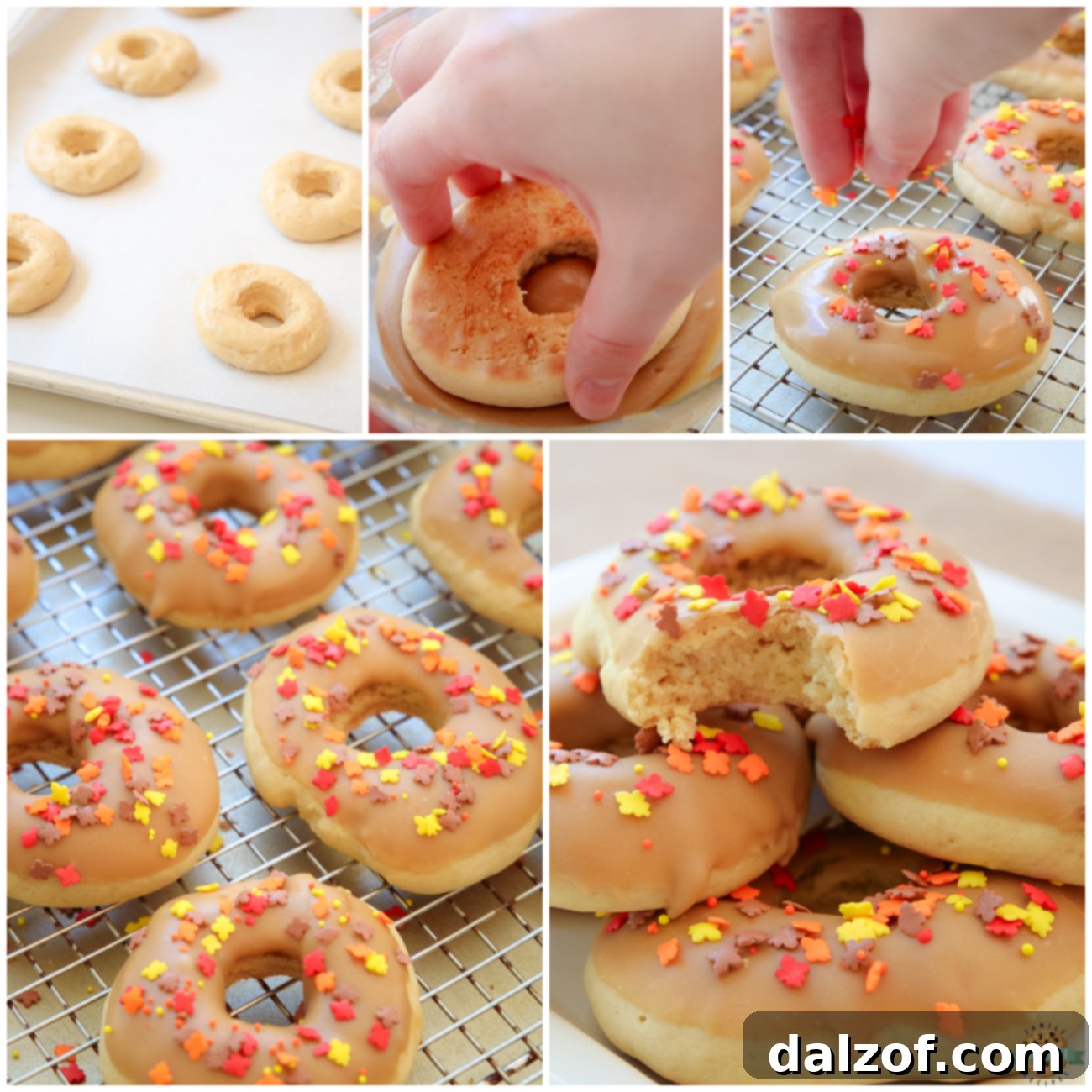 Detailed step-by-step guide on how to make maple donut cookies, showing dough preparation and shaping