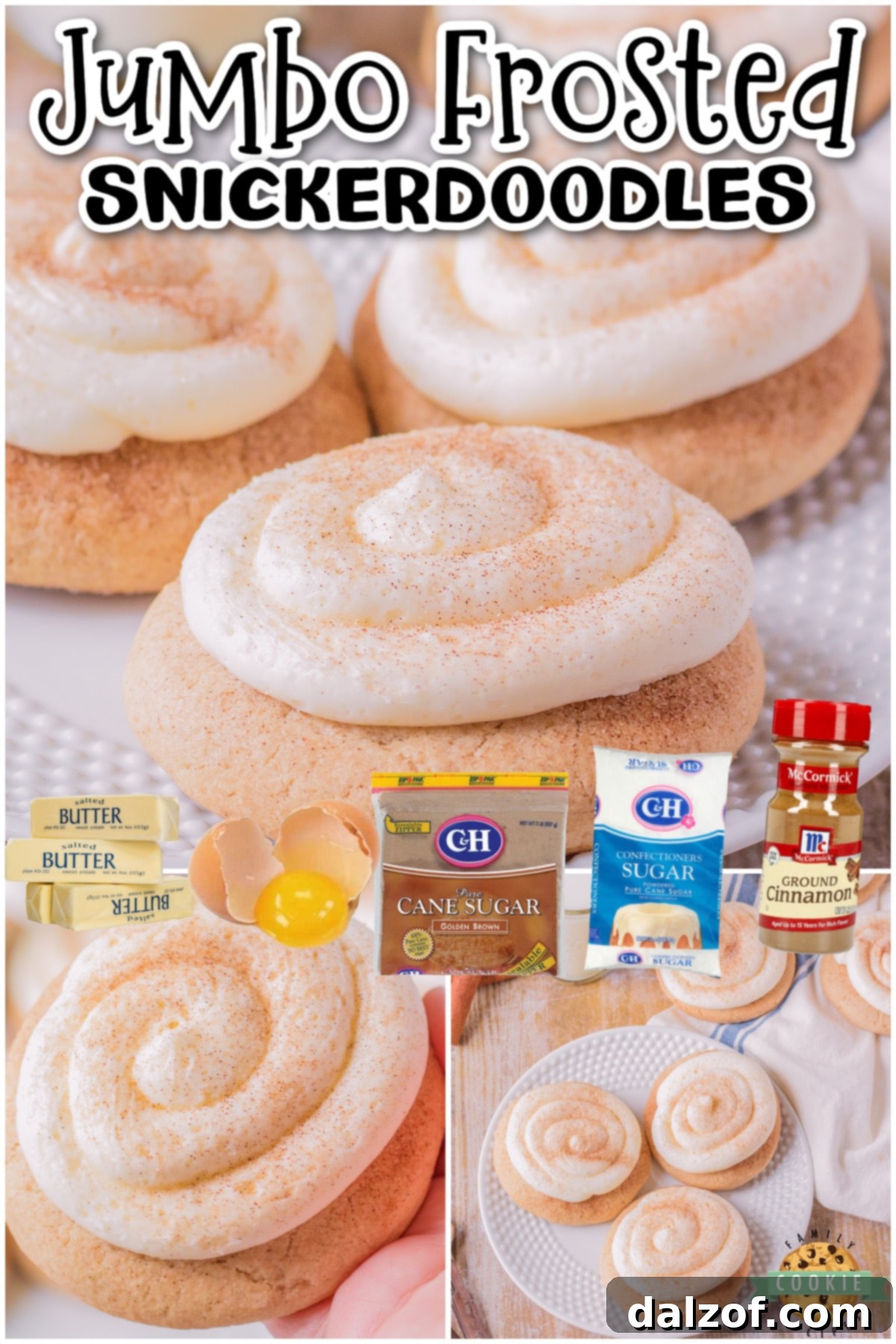 Frosted Snickerdoodles are a soft, chewy cookie rolled in cinnamon and sugar topped with homemade Buttercream Frosting. This snickerdoodle cookie with frosting is the perfect homemade cookie that tastes gourmet!