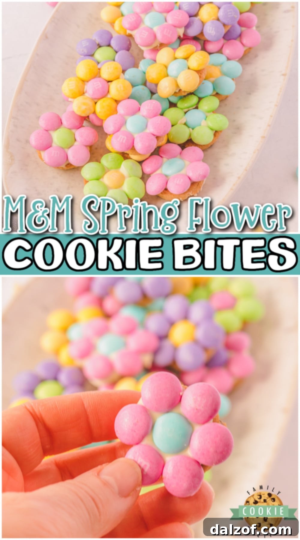 M&M Spring Flower Cookie Bites - a delightful spring treat pin image