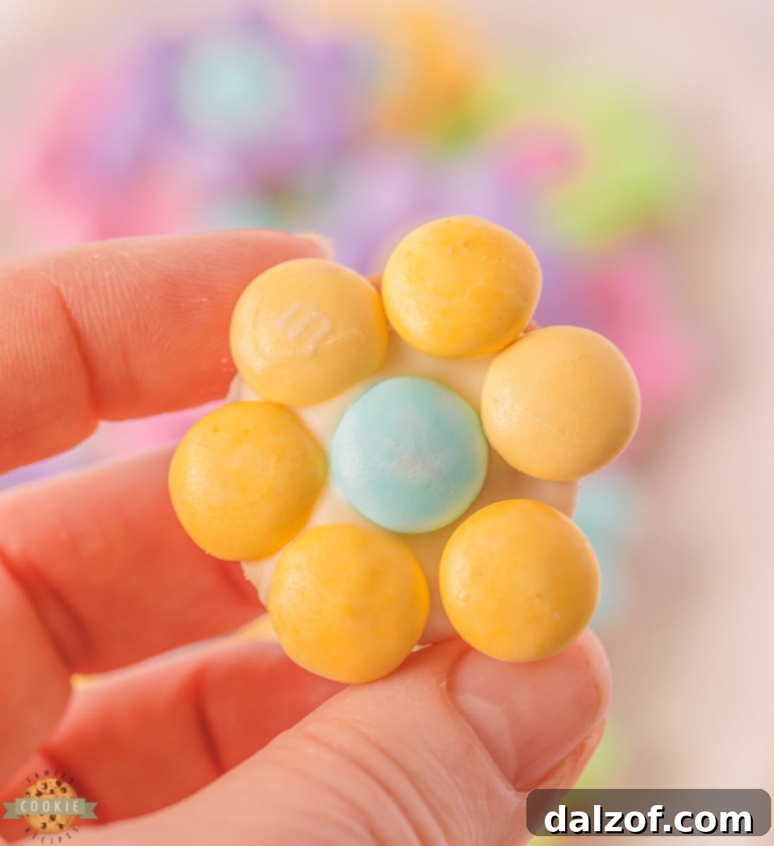 Close up of M&M Spring Flower Cookie Bites