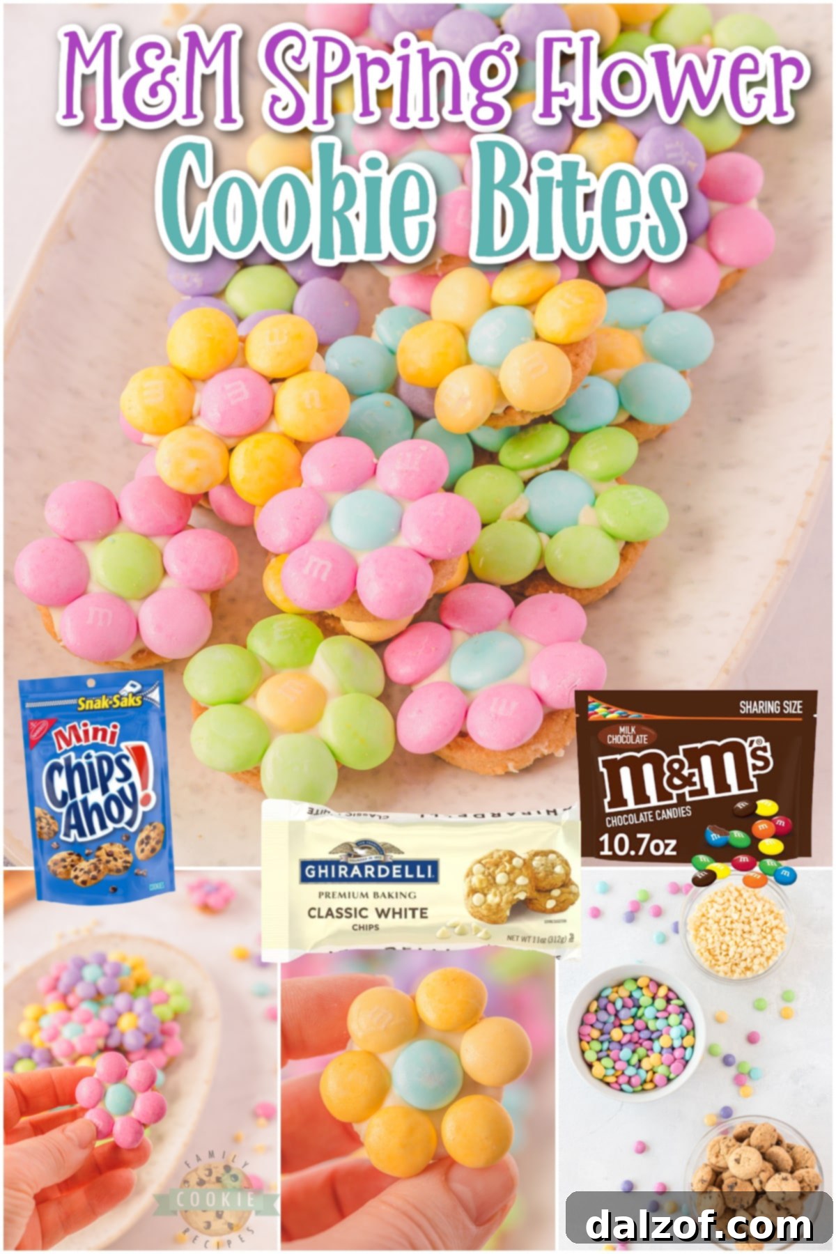 M&M Spring Flower Cookie Bites are simple & fun pastel candy treats! Made to look adorable and taste delicious, these M&M cookies are a perfect treat for Spring.