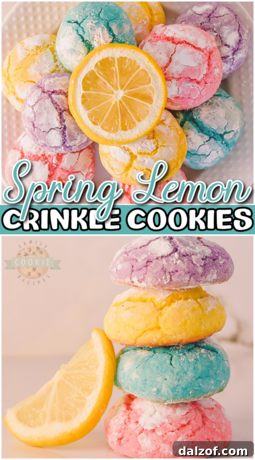 Spring Lemon Crinkle Cookies with amazing lemon flavor & vibrant, festive colors! Homemade Lemon crinkle cookies are perfect for Easter!